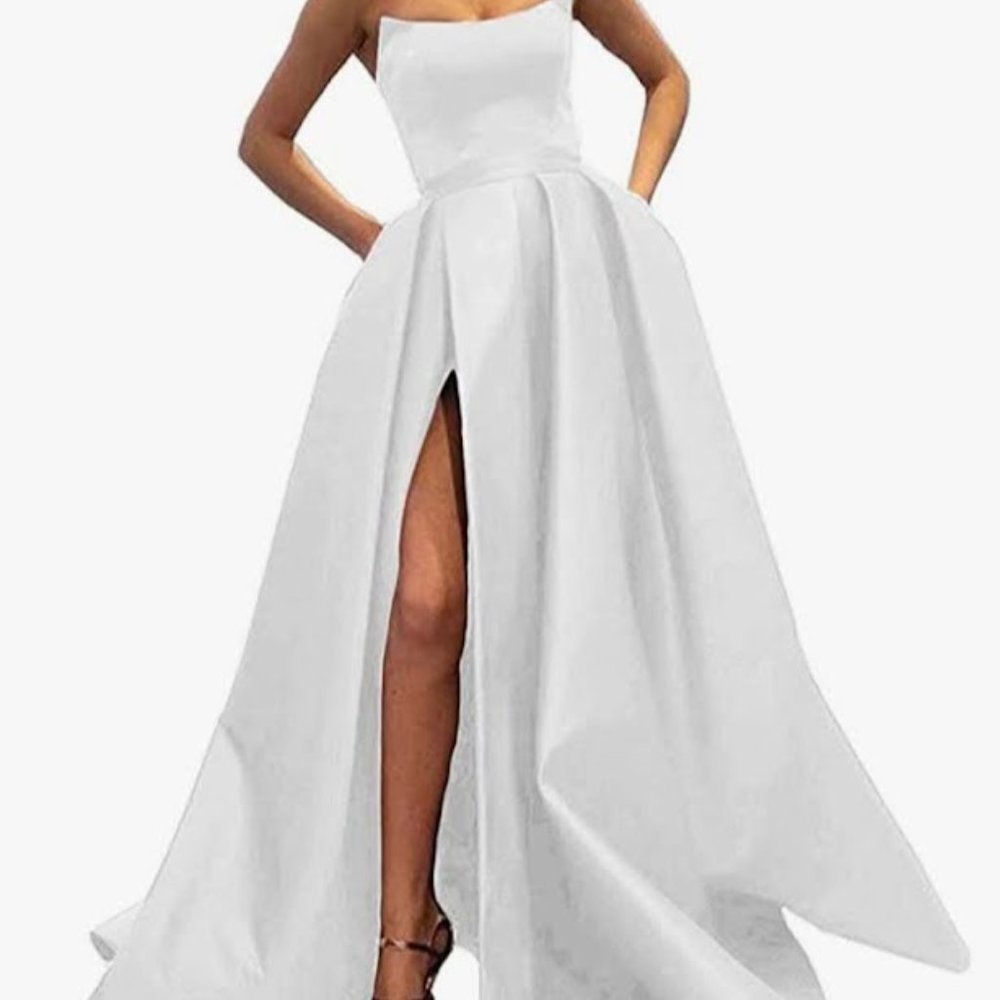 Wedding or Prom, A Line Satin Ball Gown with Slit for Women